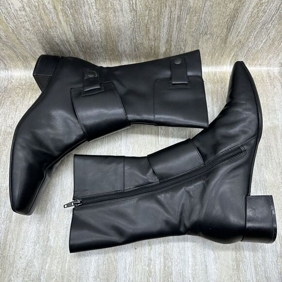 Aerosoles Boots Womens 9 Black Mid Calf Black Leather Zip Up Riding Square Toe - Picture 6 of 9